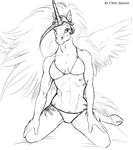  abs bikini black_and_white breasts chris_sawyer cutie_mark equine female friendship_is_magic hooves horn horse kneeling monochrome my_little_pony pegacorn princess_celestia_(mlp) sketch skimpy small_breasts solo wings 