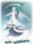  2012 absurdres bad_id bad_pixiv_id dark_souls dragon_girl fur green_eyes happy_new_year highres long_hair new_year priscilla_the_crossbreed scythe solo souls_(from_software) sumi_no_hito tail weapon white_hair 