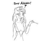 anthrofied black_and_white blush breasts cleavage clothed clothing english_text equine female friendship_is_magic hat horse looking_at_viewer mammal monochrome my_little_pony nezumiyuki nurse nurse_redheart_(mlp) nurse_uniform plain_background pony sketch solo text thermometer white_background 