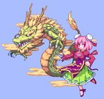  bad_id bad_pixiv_id bandages bun_cover cloud double_bun dragon eastern_dragon horns ibaraki_kasen kou_2008 lowres pixel_art ribbon skirt solo touhou 