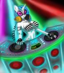  anthrofied blue_hair breasts cleavage clothed clothing dj equine eyewear female friendship_is_magic fur gunslingerpen hair headphones horn long_hair mammal my_little_pony red_eyes short_hair solo sunglasses turntable unicorn vinyl_scratch_(mlp) white white_fur 