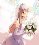  atahuta bare_shoulders bouquet dress elbow_gloves flower gloves headphones jewelry long_hair necklace pink_hair purple_eyes rose solo tantei_opera_milky_holmes tooyama_saku wedding_dress 