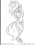  black_and_white breasts clothed clothing dennis_carrigan female looking_at_viewer mammal monochrome plain_background pose sketch skimpy skunk solo topless white_background zig_zag 