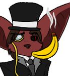  banana bat black_sclera classy dapper dapper_gent eyewear fruit fur hat humor i_say jf_goyez low_res male mammal monocle necktie red red_eyes red_fur smoking solo suit terribly_british top_hat 