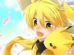  amanasisiona blonde_hair flower gen_1_pokemon hat long_hair pika_(pokemon) pikachu pokemon pokemon_(creature) pokemon_special yellow_(pokemon) yellow_eyes 