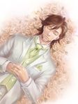  bed_of_roses brown_hair facial_hair flower formal jewelry kaburagi_t_kotetsu lying male_focus necktie ring rose sbr sleeping solo stubble suit tiger_&amp;_bunny wedding_band white_flower white_rose 