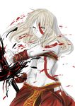  absurdres artoria_pendragon_(all) bodypaint breasts cosplay crossover dark_excalibur fate/stay_night fate_(series) god_of_war groin hair_down highres kratos kratos_(cosplay) long_hair midriff navel saber_alter small_breasts solo tusia underboob white_skin 