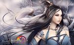  bare_shoulders highres jewelry jian_xia_qing_yuan jian_xia_qing_yuan_online_3 long_hair necklace official_art solo tattoo wallpaper zhang_xiaobai 