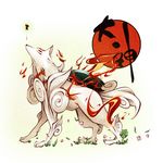  animal bad_id bad_pixiv_id highres issun kinakomoti no_humans ookami_(game) petals simple_background wolf 