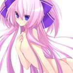  ass blue_eyes breasts hand_on_own_chest long_hair looking_at_viewer nipples nude pink_hair saibashi sengoku_hime simple_background small_breasts solo tokugawa_ieyasu_(sengoku_hime) two_side_up white_background 