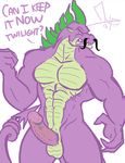  balls bgn dialog dialogue dragon erection facial_hair friendship_is_magic male muscles mustache my_little_pony penis rarity_(mlp) reptile scalie solo spike_(mlp) tail text 