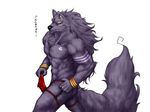  ??? anthro biceps bodypaint canine captainjohkid chest_tuft clothed clothing fur half-dressed loincloth male mammal muscles pecs pose purple purple_fur red_eyes solo tattoo topless tribal tuft wolf 