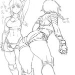  alternate_hairstyle arm_up armpits ass bb_(baalbuddy) braid breasts cleavage fingerless_gloves gloves greyscale groin jeane_(nmh) medium_breasts monochrome no_more_heroes shorts single_braid sketch sports_bra toned 