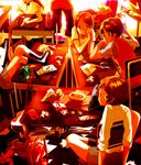  arms_behind_back bad_id bad_pixiv_id bag bangs black_legwear blunt_bangs book bottle bow box cafeteria cardboard_box cellphone chair clenched_hand desk dress_shirt drinking drinking_straw eraser food fruit hair_bun hands_clasped juice_box legs_up loafers long_hair multiple_girls obentou orange original own_hands_together paper parted_bangs pen pencil phone plastic_bag pleated_skirt pocky pointing reading ribbon school_uniform scrunchie shirt shoes shokugyo short_hair sitting skirt sleeves_rolled_up table uniform vest 