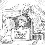  blanket chair glasses greyscale katawa_shoujo lowres male_focus monochrome pillow setou_kenji sign sketch 