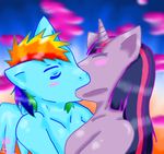  anthrofied blue blue_body blush duo equine eyes_closed female friendship_is_magic fur hair horn horse kissing lesbian long_hair mammal multi-colored_hair mwruuruu my_little_pony pegasus pony purple purple_body purple_hair rainbow_dash_(mlp) rainbow_hair spiky_hair twilight_sparkle_(mlp) unicorn wings 