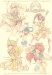  asha_(monster_world) baggy_pants blonde_hair blue_eyes blue_hair boots bow_(weapon) braid dragon's_crown elf_(dragon's_crown) endou_okito gaw_(popful_mail) gloves highres legend_of_mana long_hair mail_(popful_mail) monster_world monster_world_iv multiple_girls panel_de_pon panties pants pepelogoo pointy_ears popful_mail red_hair riesz seiken_densetsu seiken_densetsu_3 sword teana_(panel_de_pon) thigh_boots thighhighs underwear very_long_hair weapon white_panties 