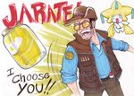  crossover dialogue eyewear glasses hat jar jarate jirachi nintendo pok&eacute;ball pok&eacute;mon sniper_(team_fortress_2) team_fortress_2 valve video_games 