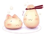  animal_ears bad_id bad_pixiv_id cat_ears cathead chopsticks copyright_request food mochi no_humans nukomasu plate simple_background steam wagashi white_background 