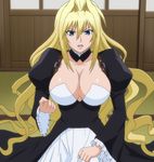  1girl blonde_hair blue_eyes breasts cleavage female girl highres large_breasts long_hair screencap sekirei sitting solo tsukiumi 