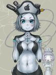  2girls apple_inc. aqua_eyes bad_id bad_pixiv_id body_writing breasts cable computer cybernetic grey_hair grey_skin headgear imac imac_mc309 light_smile looking_at_viewer medium_breasts multiple_girls nukomasu personification power_symbol zoom_layer 