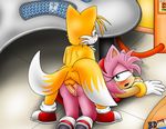  all_fours amy_rose anal anal_penetration anthro balls bigdon1992 blue_eyes blush butt canine doggystyle double_penetration duo female fox from_behind green_eyes kitsune male mammal miles_prower multi_cock multiple_tails penetration penis pussy sega sex sonic_(series) straight tail vaginal vaginal_penetration 