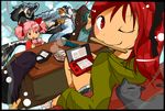  akemi_homura amy_(madoka_magica) black_cat black_hair blonde_hair blue_hair cat chopsticks dragon grin hair_ribbon handheld_game_console highres hood hoodie kaname_madoka kotatsu kyubey lagiacrus long_hair looking_back magical_girl mahou_shoujo_madoka_magica miki_sayaka monster_hunter monster_hunter_3_g mouth_hold multiple_girls nintendo_3ds no_legwear one_eye_closed pink_eyes pink_hair playing_games ponytail red_eyes red_hair ribbon sakura_kyouko shiotan short_hair shorts sleeping smile table thighhighs tomoe_mami 