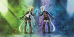  animal_ears bad_id bad_pixiv_id belt boots final_fantasy final_fantasy_xiv gloves miqo'te multiple_girls nukomasu standing symmetry tail thigh_boots thighhighs touching 