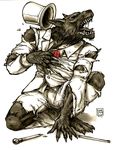  cane canine clothing gentleman hat male mammal monochrome monster open_mouth solo steampunk top_hat torn_clothing unknown_artist were werewolf wolf wolsung(rpg) wolsung_(rpg) 