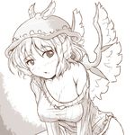  animal_ears bare_shoulders bottomless breasts cleavage covered_nipples earrings face hanging_breasts hat jewelry large_breasts monochrome mystia_lorelei naked_sweater no_pants off_shoulder ribbed_sweater short_hair single_earring solo sweater touhou wings yoriyuki_chiyo 