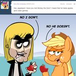 animal_ears apple applejack_(mlp) ask_jappleack blonde_hair drooling eating english_text equine female friendship_is_magic fruit fur green_eyes hair hat horse hotdiggedydemon human looking_at_viewer male mammal mickey_the_dick my_little_pony orange_fur pony saliva simple_background text tumblr unibrow 