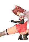  absurdres animal_ears ass boots brown_hair elbow_gloves from_behind gloves highres legs looking_back mao_(shining_tears) official_art open_mouth red_eyes shining_(series) shining_tears short_hair simple_background solo tanaka_takayuki thighhighs wedgie 