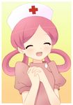  ^_^ closed_eyes hair_rings happy hat joy_(pokemon) lowres nurse_cap pink_hair pokemon smile solo 