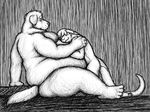  belly belly_hug belly_rub canine cuddle cuddling dog duo fluffylai hug male mammal monochrome mustelid nude obese otter overweight size_difference snuggle 