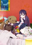  2girls bad_id bad_pixiv_id bed brown_hair candle child closed_eyes daaaa dress envelope fate/zero fate_(series) finger_to_mouth flower hair_ribbon head_wreath hood hoodie letter long_hair matou_kariya matou_sakura multiple_girls petals pillow purple_eyes purple_hair ribbon short_hair sleeping stuffed_animal stuffed_toy teddy_bear toosaka_rin twintails uncle_and_niece white_hair younger 