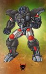  blue dan_khanna gorilla grey grey_body gun machine male mammal maximal maximal_insignia maximal_symbol mechanical optimus_primal primate ranged_weapon red red_eyes robot solo transformers unknown_artist weapon 