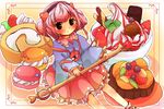  bad_id bad_pixiv_id blush bowl brown_eyes cherry chocolate food frilled_skirt frills fruit grapes hairband heart holding ice_cream kiwifruit komeiji_satori leaf mandarin_orange nanahamu open_mouth pastry pink_hair short_hair skirt solo spoon strawberry third_eye touhou whipped_cream white_legwear 