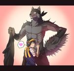  &hearts; abs anthro bandanna canine duo embarrassed female human male mammal rei_washi topless wolf 