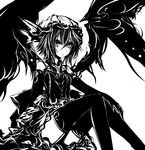  acryl alternate_costume bad_id bad_pixiv_id bow dress greyscale hat hat_bow monochrome remilia_scarlet solo thighhighs touhou wings 