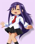  :d =_= blush goshiki_agiri kill_me_baby long_hair miniskirt necktie open_mouth purple_hair school_uniform shishinon simple_background skirt smile solo 