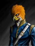  avian beak blue_eyes digital falcon sandor(character) sandor_(character) solo uniform 