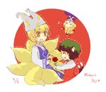  animal_ears blonde_hair brown_hair carnation cat_ears cat_tail chen dotted_line earrings flower fox_tail hat hovering_kousin jewelry mother's_day mother_and_daughter multiple_girls multiple_tails musical_note red_carnation red_flower tail touhou yakumo_ran yakumo_yukari 