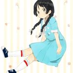  akiyama_mio alternate_hairstyle black_eyes black_hair blue_skirt braid hair_over_shoulder k-on! k-on!_movie long_hair nasuna shoes singing! skirt sneakers solo twin_braids 