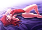  arena_(company) competition_swimsuit highres long_hair lying one-piece_swimsuit original red_eyes red_hair solo swimsuit tennouji_masamichi 