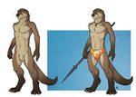  character ear_piercing eyebrow_piercing facial_piercing flaccid kiva male mammal mustelid nude otter penis piercing solo speedo swimsuit tail topless tsaiwolf yellow_eyes 