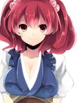  bad_id bad_pixiv_id blush breasts cleavage hair_bobbles hair_ornament large_breasts mihatarou onozuka_komachi red_eyes red_hair short_hair smile solo touhou two_side_up 