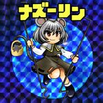  animal_ears basket bikkuriman bikkuriman_(style) character_name dowsing_rod mouse_ears nazrin parody rat red_eyes short_hair silver_hair solo tail touhou yukieru 