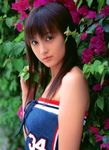  1girl bangs blouse breasts brown_hair flower japanese komatsu_ayaka long_hair looking_at_viewer photo ribbon solo 