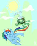  blue_fur cutie_mark dotorii duo equine female feral flying friendship_is_magic fur hair horse male mammal multi-colored_hair my_little_pony open_mouth pegasus pony rainbow_dash_(mlp) rainbow_hair rainbow_tail shell sun tank_(mlp) tortoise wings 