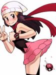  bad_id bad_pixiv_id blush cowboy_shot hikari_(pokemon) leaning_forward long_hair poke_ball poke_ball_(generic) pokemon pokemon_(game) pokemon_dppt poketch pussy_juice ryunryun scarf simple_background skirt smile solo v watch white_background wristwatch 